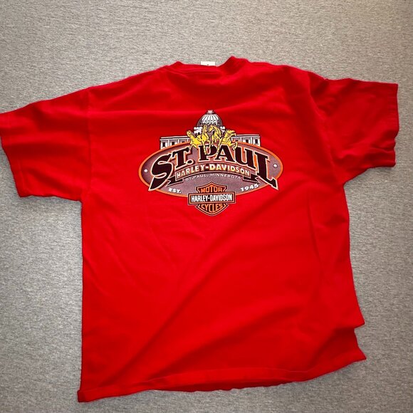 Harley Davidson T Shirt St Paul Minnesota Mens XL Red Crew Neck Short Sleeve - Picture 3 of 4